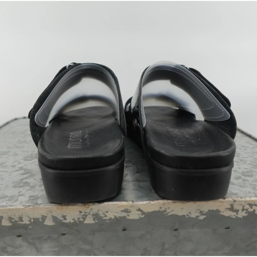 Munro American Black Patent Leather Slide Sandals Studded Straps Womens 8 M 6051